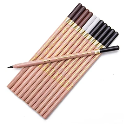 Immagine di set di 12 matite colorate professionali a carbone, colore bianco, nero, marrone, da disegno, per pittura artistica, schizzi, ombreggiature, gesso