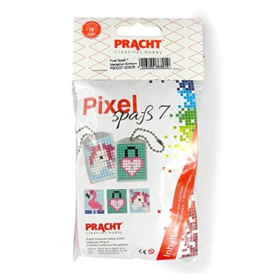 Immagine di Pracht Creatives Hobby Pixel P90037 00505 Divertente Set 7 per Bambini, Semplice Sistema a innesto con Piccole Pietre in bioplastica Creare 2 Portachiavi (medaglioni), Senza Stirare e incollare