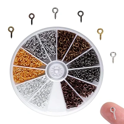 Immagine di HXHWKEN 600Pcs Mini Viti a Occhiello Vite Occhielli Perni Ganci Perno Occhio in Metallo per la Creazione di Gioielli Artigianato Fai da Te, 4 x 8 mm, 6 Colori