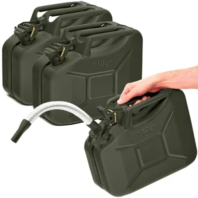 Immagine di BW® Tanica per carburante in metallo, 3 x 10 litri, con beccuccio, verde bronzo, RAL 6031 F9, certificato TÜV e approvazione ONU, Made Europe