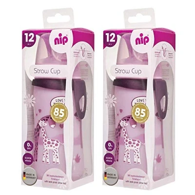 Immagine di NIP straw cup 300 ml Set da 2 Trainer tazze con maniglie Toddler drink bottiglia di paglia regali 18 mesi+