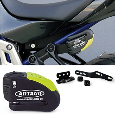 Immagine di Artago 30X2 Pack Antifurto Bloccadisco con Allarme 120db Alta Sicurezza + Supporto per Yamaha MT 07 e Tracer 700, Omologato SRA Sold Secure Gold