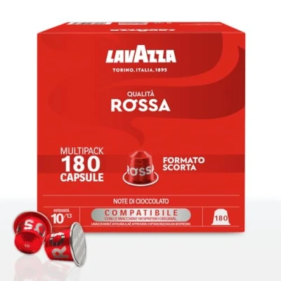 Immagine di Lavazza, Qualità Rossa, 180 Capsule di Caffè in Alluminio Compatibili con Macchine Nespresso* Original, Note Cioccolato e Frutta Secca, Arabica Robusta, Intensità 10/13, Tostatura Media
