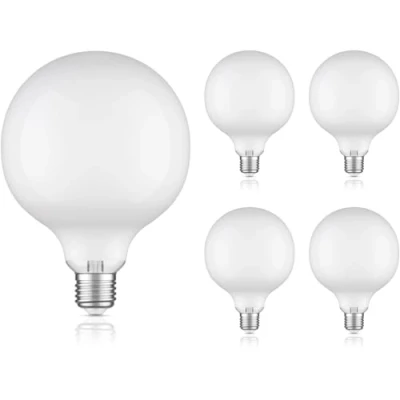 Immagine di ledscom.de 5 pezzi E27 Lampadina LED, G125, bianco caldo (2700 K), 6,2 W, 845lm, vetro satinato extra opaco