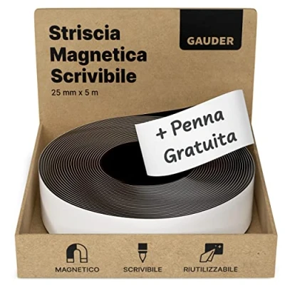 Immagine di GAUDER Bande Magnetiche su cui scrivere Nastro Magnetico Scrivibile/Nastri Magnetici Scrivibili Banda Magnetica Bianche/Multicolori (25 mm x 5 m)