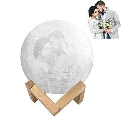 Immagine di Lampada a luna, stampa 3D 16 colori RGB Led Moon Light con supporto, luce lunare telecomando e controllo touch ricarica USB per bambini amante compleanno regali di Natale