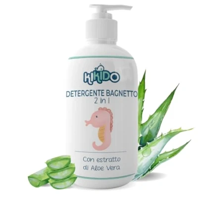Immagine di Kikido Bagnoschiuma Bambini Detergente 2 in 1 Bagnetto Neonato, Bagnodoccia Delicato per Bimbi Bagno Corpo e Capelli Emolliente 500 ml
