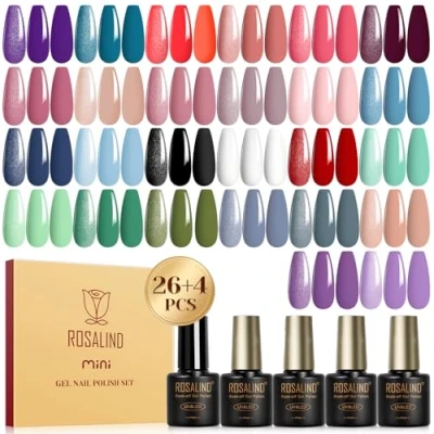 Immagine di ROSALIND Smalto Semipermanente Unghie, 30 Pezzi Viola Rosa Blu Verde Colori Smalti Semipermanenti per Mini Gel Unghie Grigio Nero Bianco Rosso Soak Off UV/LED Nail Art Manicure