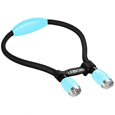Immagine di LEDGLE Aggiornamento della Luce del Libro Ricaricabile a LED, Mani libere, Braccio Flessibile, 4 lampadine LED Super Bright, Controllo 6 Livelli (Azzurro)