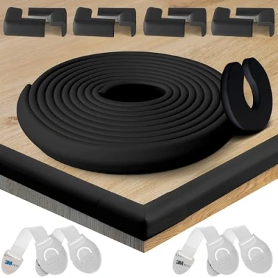 Immagine di HAPPY CHLEA® Paraspigoli per Bambini in Gomma, Kit di Protezione e Sicurezza 6,4 M Copertura Totale con Rotolo Paracolpi 8 Angolari Morbidi, 1 Fermaporta 4 Blocca Cassetti. Certificato