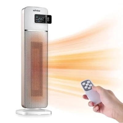 Immagine di White Stufa Elettrica A Torre In Ceramica PTC, Termoventilatore 2000W Con Telecomando, Riscaldatore Elettrico 3 Livelli, Timer, Oscillazione Automatica, Display LED Touch Screen