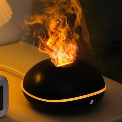 Immagine di diffusore di oli essenziali a fiamma, per aromaterapia da 200 ml, aromi 7 colori, umidificatore ad ultrasuoni con spegnimento automatico senza acqua, casa, camera