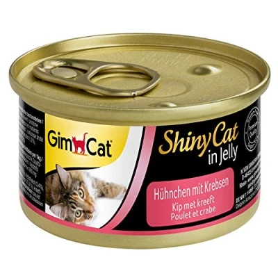 Immagine di GimCat ShinyCat Pollo con gamberi in gelatina, Alimento umido per gatti carne e taurina, 24 scatolette, x 70 g