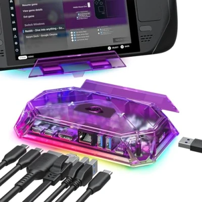 Immagine di JSAUX Docking Station RGB Compatibile con Steam Deck (OLED)/ROG Ally/Legion Go, Dock 8 in 1 HDMI 4K@60Hz, Gigabit Ethernet, USB C 3.0, Dual A Ricarica 100W Ametista