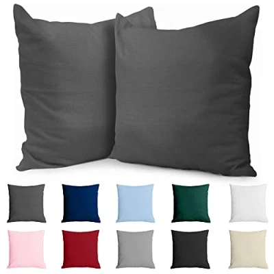 Immagine di Dreamzie Federe 40x40 Cotone Rinforzato (Set da 2) Antracite Trama Fitta a 57 Fili/cm² Cuscini cm Cuscino Certificate Oeko Tex