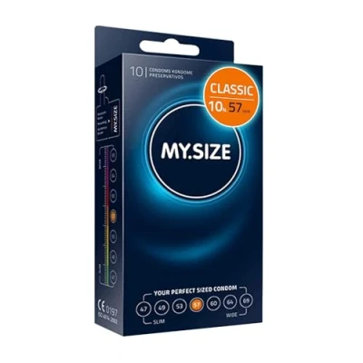 Immagine di MY.SIZE preservativi classici misura 4 I 57 mm di larghezza 10 pezzi confezione standard premium extra sottili fedeli al tatto 0,07 spessore delle pareti