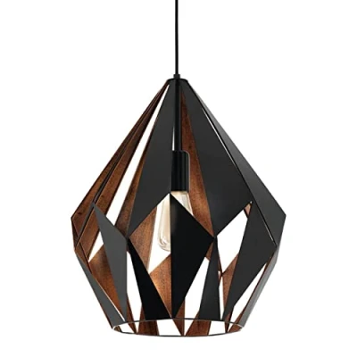 Immagine di Eglo lampada a sospensione Carlton 1, uno punto luce vintage, retrò in acciaio, nero, rame, attacco E27, diametro di 38,5 cm