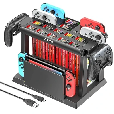 Immagine di Kytok Supporto al Gioco Torre per Nintendo Switch/OLED, Caricatore Joycon Switch &amp; Accessori da Switch, Multifunzionale Organizer Gioco, Controller PRO e TV Dock