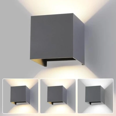 Immagine di LED 15W Lampada da Parete Esterno/Interno Regolabile 3 colori Cubo 11CM IP65 Impermeabile Lampade Esterno Applique Esterni Quadrata Angolo del Fascio Moderne Grigio Scuro
