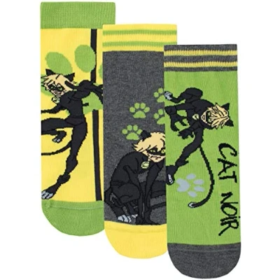 Immagine di Miraculous Calzini Confezione da 3 per Ragazzi Cat Noir Multicolore 37/40