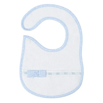 Immagine di Filet Grande Bavaglino Realizzato in Morbido Tessuto Motivo Losanghe con Tasca Tela Aida da Ricamare e Chiusura Velcro, Interamente Italia, Colore Bianco Cielo