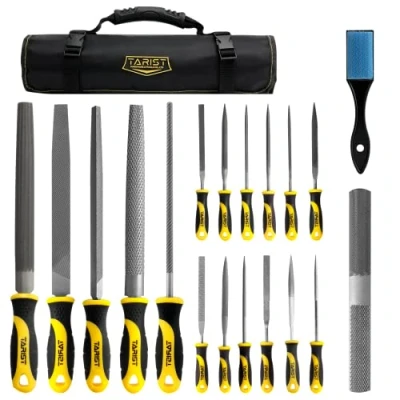 Immagine di TARIST Set di lime Legno e Metallo 19 pezzi con borsa per attrezzi. lima tra cui 12 ad ago, 4 Metallo, semitonda raspa, in 1 Spazzola Acciaio