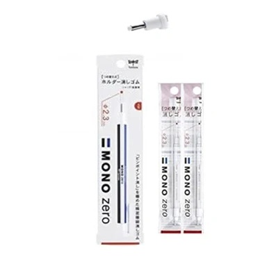 Immagine di Tombow Mono Zero Gomma di precisione a penna con punta tonda, 2 ricariche incluse, colore bianco