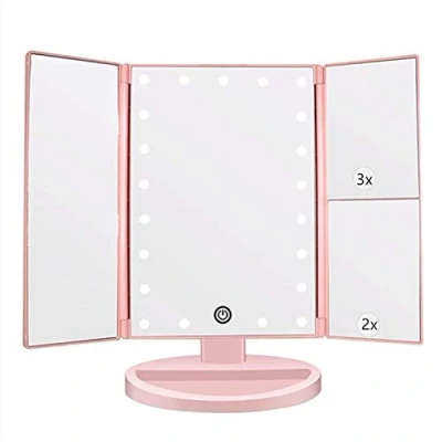Immagine di Flymiro Specchio Trucco, per Il Trucco con Luce 1x / 2X 3X Trifold ingrandente 21 LED Touch Screen, Regolabile a 180 cosmetico viaggio (Rosa)