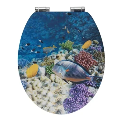 Immagine di Wenko Sedile WC Pesce con Effetto 3D Chiusura Automatica Ammortizzata, Fissaggio igienico in Zinco pressofuso Fix Clip Resistente Contro la ruggine Multicolore