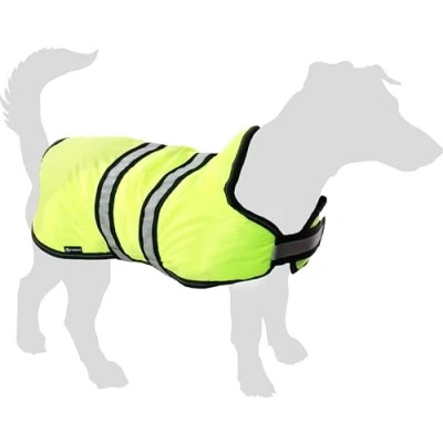 Immagine di Flamingo Eisbar Fluo Cappotto invernale per cani, giallo, 50 cm, lavabile, resistente agli spruzzi, trapuntato e rifinito con pile all&#039;interno, A: B: 52 60 C: 68 cm