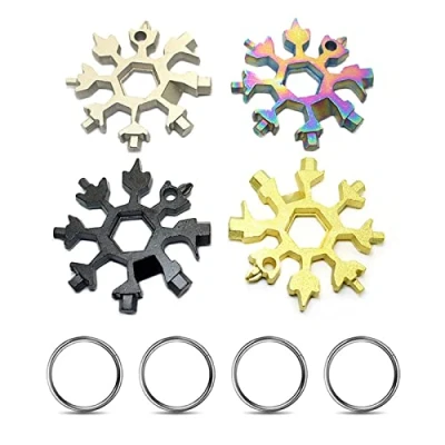 Immagine di Multiutensile a Fiocco di Neve 4 Pezzi, 18 in 1, Acciaio Inox, per Viaggi All&#039;aperto, Campeggio e Avventura