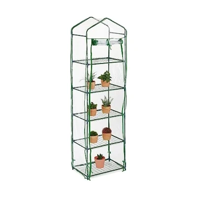 Immagine di Relaxdays Serra per Il Balcone, a 5 Piani, HLP 193 x 58 36 cm, Ferro e Telo in PVC Giardinaggio, Trasparente Verde, Plastica