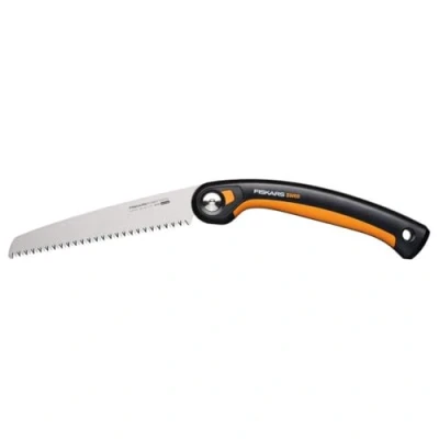 Immagine di Fiskars Seghetto a Serramanico Plus, Per Rami e Tronchi Spessi, 3 Posizioni di Taglio, Lama Affilata Power Tooth, Denti Grossi, Lunghezza della Lama: 21 cm, Nero/Arancione, SW69, 1067553