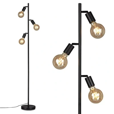 Immagine di BRILONER lampada a stelo orientabile, piantana, da terra, 3 x E27, con interruttore sul cavo, stile retrò, vintage, nero, 220 1600 mm (D A)