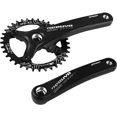 Immagine di Guarnitura Quadrata da 170 mm per Mountain Bike con Corona 104 BCD 32/34/36/38T, MTB in Lega di Alluminio Stretta e Larga, Bullone Rotonda CNC (Nero, 34T)