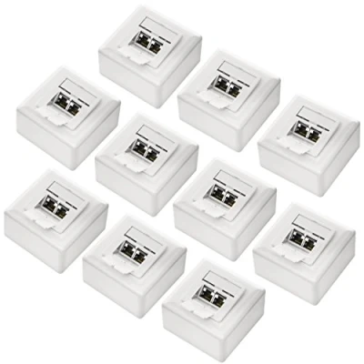 Immagine di deleyCON 10x CAT 6 Universale Presa di Rete 2x Porta RJ45 Schermato Superficie o Filo 1 Gigabit Ethernet EIA/TIA 568A&amp;B Bianco