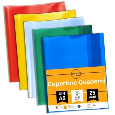 Immagine di perfect line 25 copertine DIN A5, 5 colori Copertina per quaderni con grana trasparente in polipropilene riciclabile, resistente ai documenti