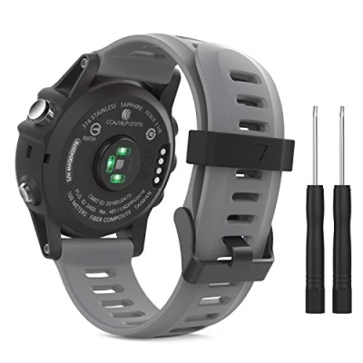 Immagine di MoKo Cinturino Compatibile con Garmin Fenix 3/3 HR/Fenix 5X/5X Plus/Tactix Charlie/Descent Mk1/Quatix 3, Sportivo di Ricambio in Silicone Morbido, Grigio