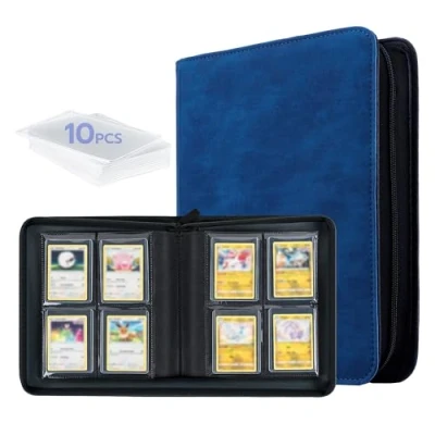 Immagine di Tolesum Raccoglitore Toploader,Album di Carte Toploader 4 Tasche con 112 Scomparti per da Collezionabili 10 Toploader, Libro Porta 3&quot;x4&quot;, Magic, YuGi Oh, MTG Blu