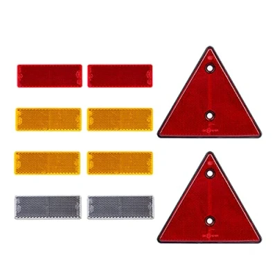 Immagine di BEIJISTAR Catarifrangente Rimorchio, 2 x Triangolare Rosso Fissaggio a Vite, 4 Giallo Bianco Autoadesivo Rettangolare, per camion Rimorchio RV Caravan
