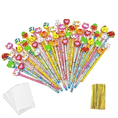 Immagine di JZK 50 matite scolastiche HB, set di con gomma animali, regalo compleanno, materiale scolastico per bambini, gli ospiti riempire i sacchetti delle feste dei bambini