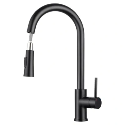 Immagine di BONADE Rubinetto da cucina nero, girevole a 360, con doccetta estraibile, ad arco alto, miscelatore 2 modalità, monocomando in acciaio inox 304