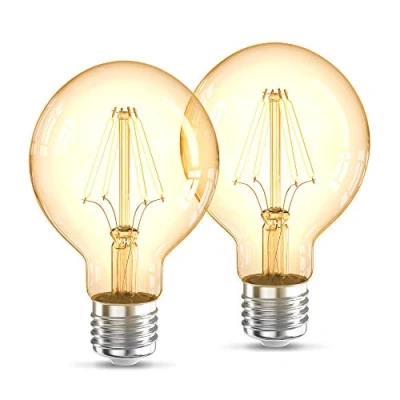 Immagine di B.K.Licht 2 Lampadine LED vintage Edison, attacco grosso E27, luce calda 2200K, 4W, 320Lm, forma globo G80, Set di 2, lampadina con filamento, retrò vetro ambrato, d&#039;epoca