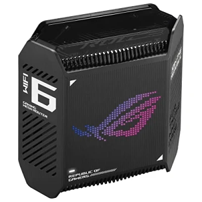 Immagine di ASUS ROG Rapture GT6 1 Confezione Sistema Mesh WiFi 6 Triple Band (Copertura fino a 260 m², Porta 2,5 G, Accelerazione di gioco, RangeBoost Plus, 5,9 GHz, Sicurezza rete), Nero