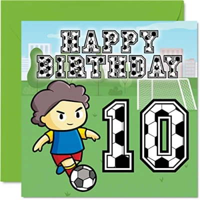 Immagine di Biglietto di auguri per 10 compleanno ragazzo tifoso calcio ragazzo, 145 mm x mm, figlio, fratello, nipote, cugino, decimo