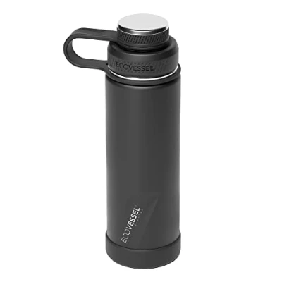 Immagine di ECOVESSEL Boulder 20oz Borraccia calda o fredda in acciaio inossidabile con triplo isolamento, Black Shadow
