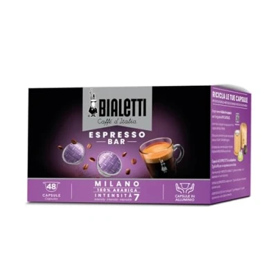 Immagine di Bialetti Caffè d&#039;Italia, Box 48 Capsule, Milano, Intensità 7, Compatibili con Macchine Sistema Chiuso, Alluminio