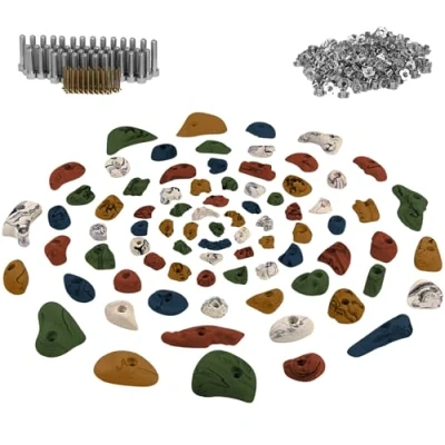 Immagine di ALPIDEX 80 Prese da Arrampicata in Viti e 250 Dadi Ragno compreso per Una Parete di ca 6 10 m² Superficie Arrampicata, Colore:colorato