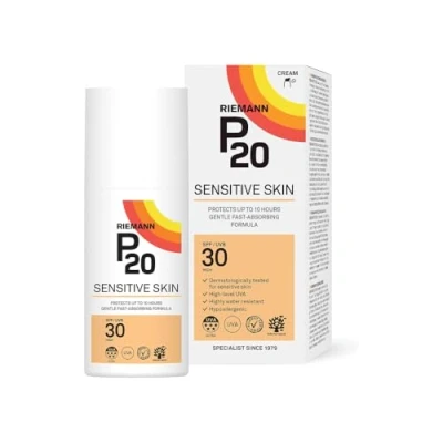 Immagine di RIEMANN P20 Crema solare SPF30 Sensitive da 200 ml, protezione UVA di alto livello fino a 10 ore, certificazione allergia, resistente all&#039;acqua, durevole e lunga durata, al sudore