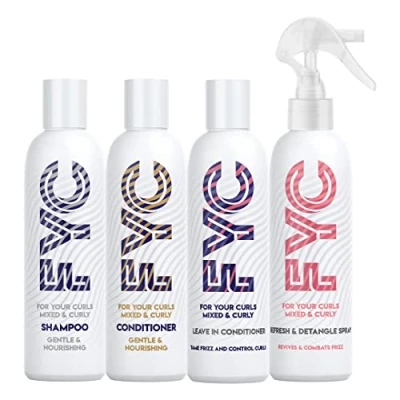 Immagine di FYC Pacchetto delicato e nutriente per capelli ricci, 4 prodotti da 250 ml, shampoo balsamo, spray rinfrescante districante leave in